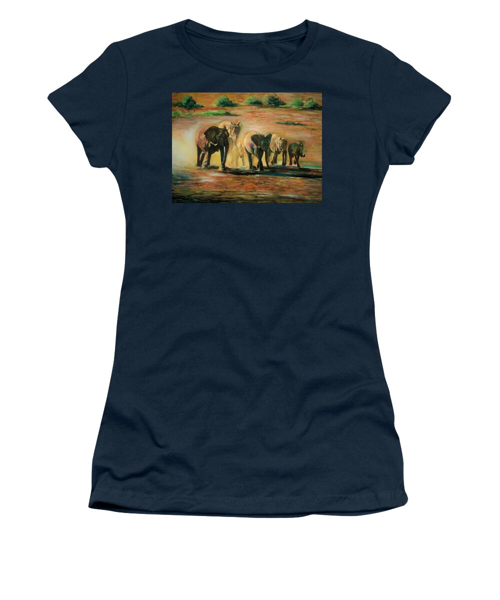 Asian Women's T-Shirt featuring the painting Happy family by Khalid Saeed