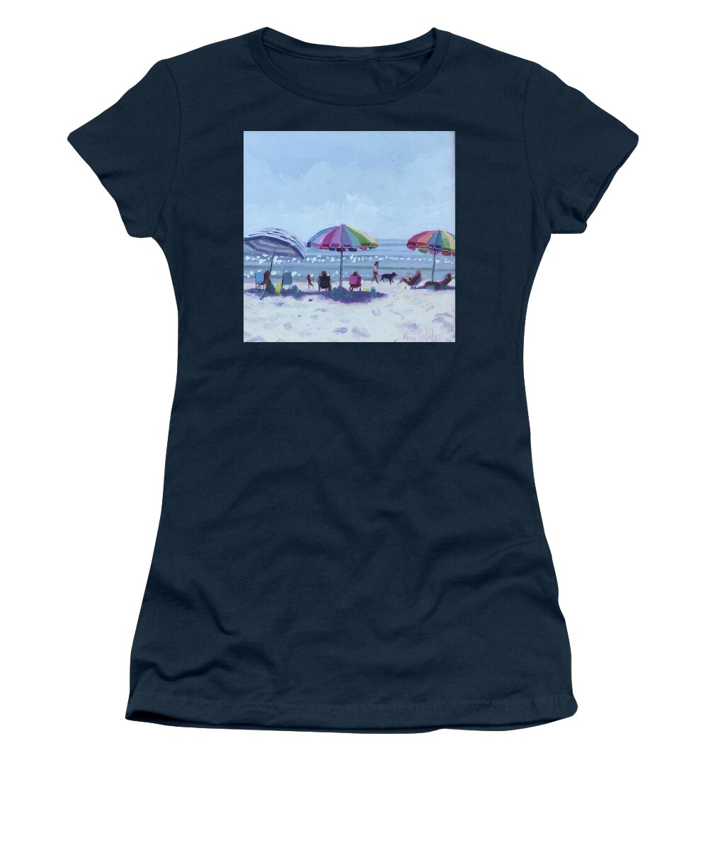 Impressionism Women's T-Shirt featuring the painting Happy Umbrellas by Maggii Sarfaty