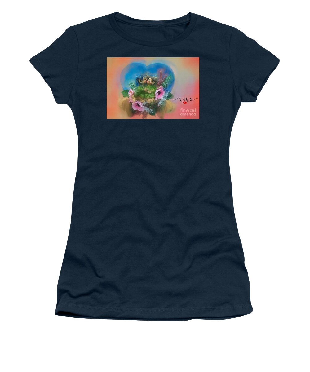 Trolls Women's T-Shirt featuring the mixed media Happy Valentine's Day by Eva Lechner