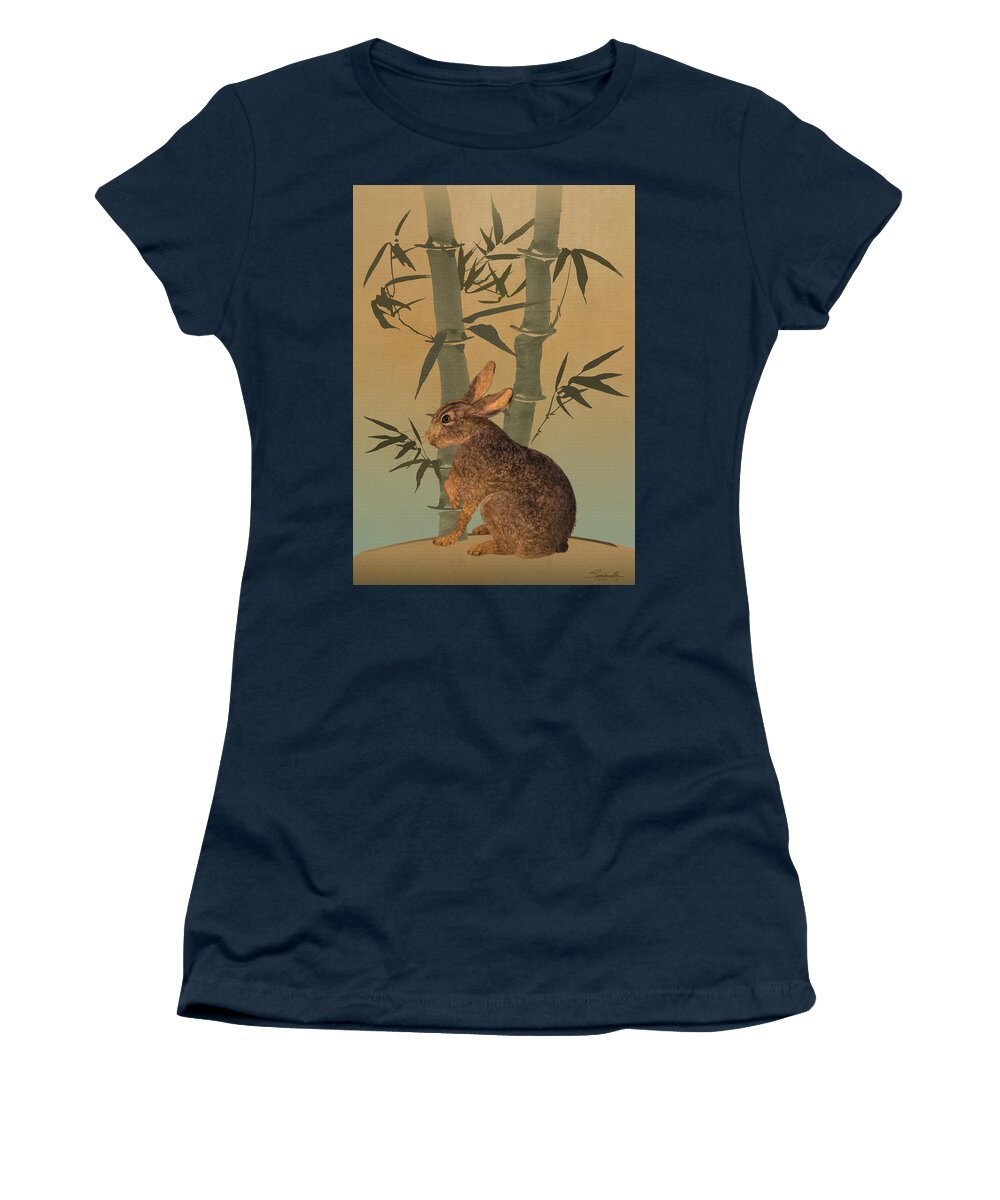 Hare Women's T-Shirt featuring the digital art Hare Under Bamboo Tree by M Spadecaller