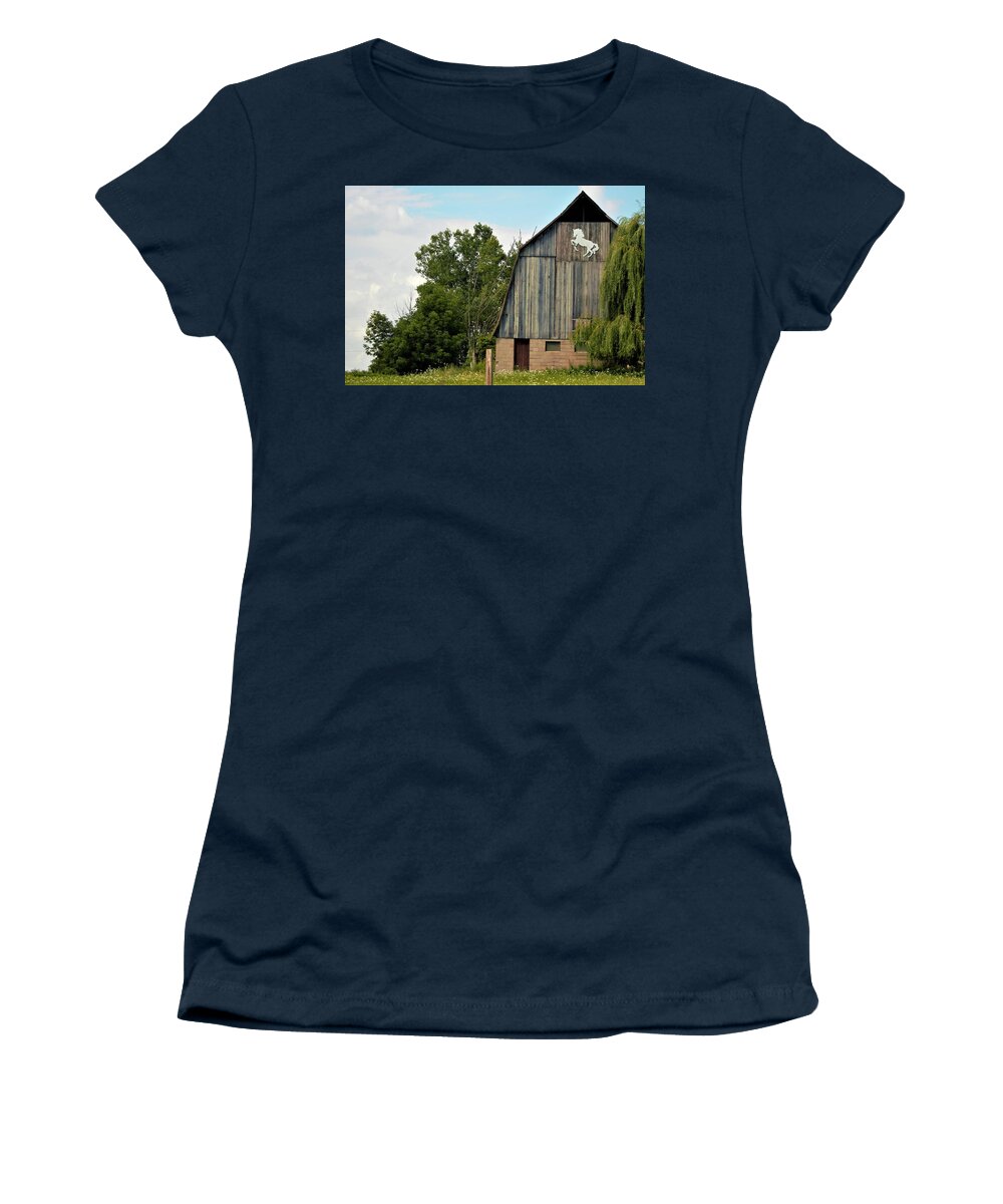 Barn Women's T-Shirt featuring the photograph 0017 - Hassler Lake Road Horse Barn by Sheryl L Sutter