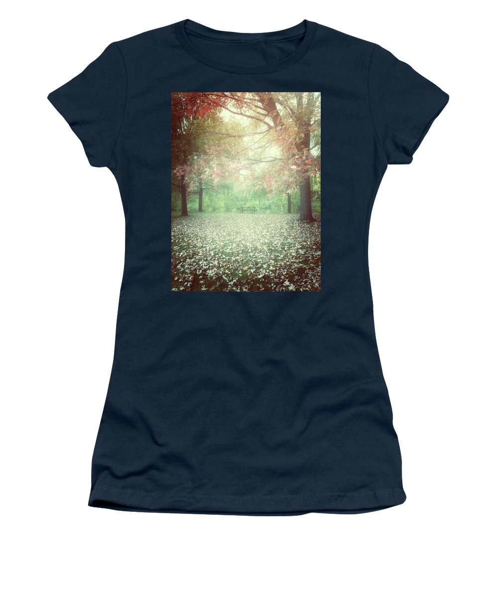 Trees Women's T-Shirt featuring the photograph Hazy autumn day in a park by GoodMood Art