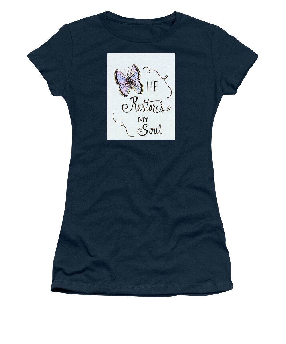 Butterflies Women's T-Shirt featuring the painting He Restores My Soul by Elizabeth Robinette Tyndall