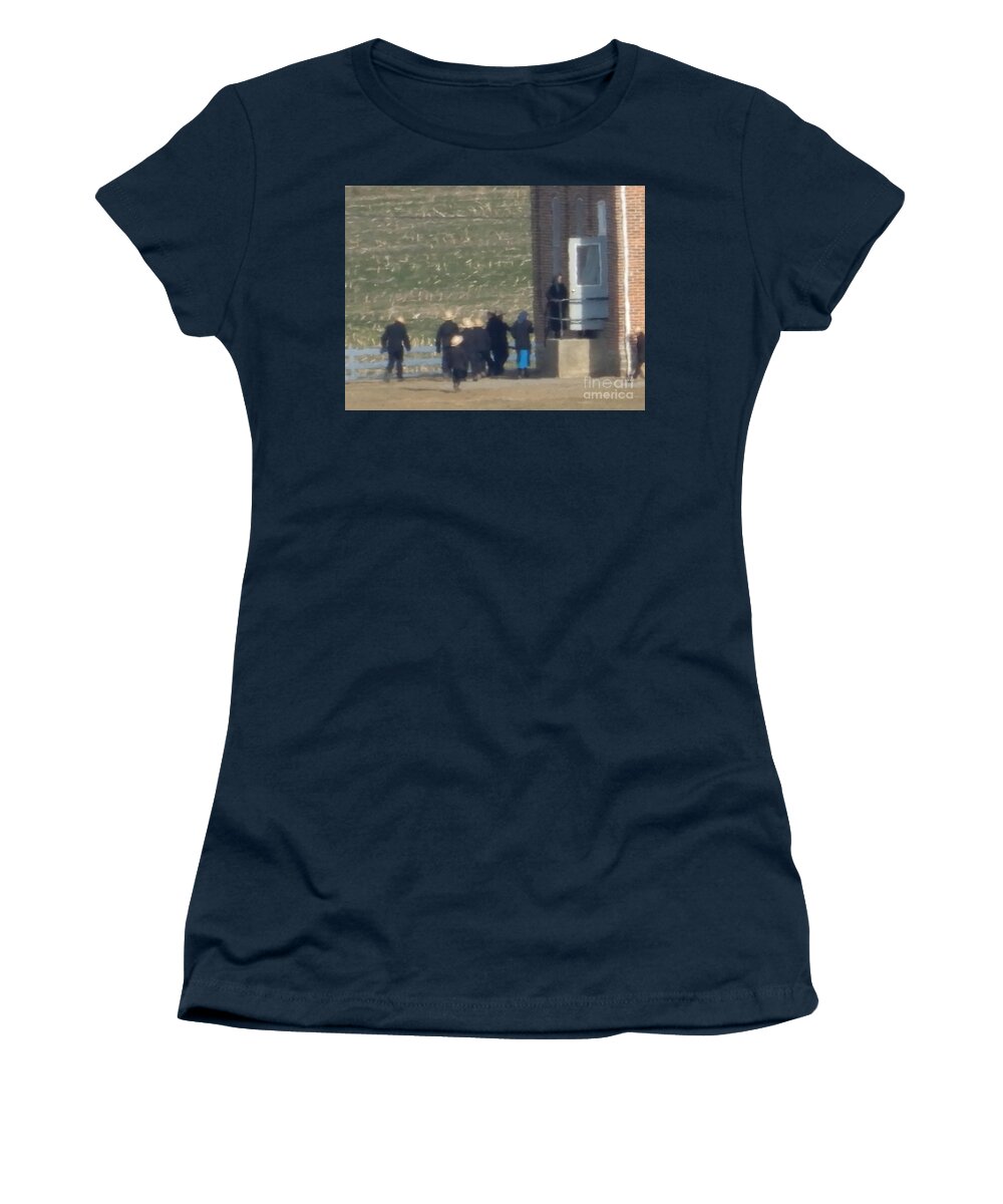 Amish Women's T-Shirt featuring the photograph Heading into the Schoolhouse by Christine Clark