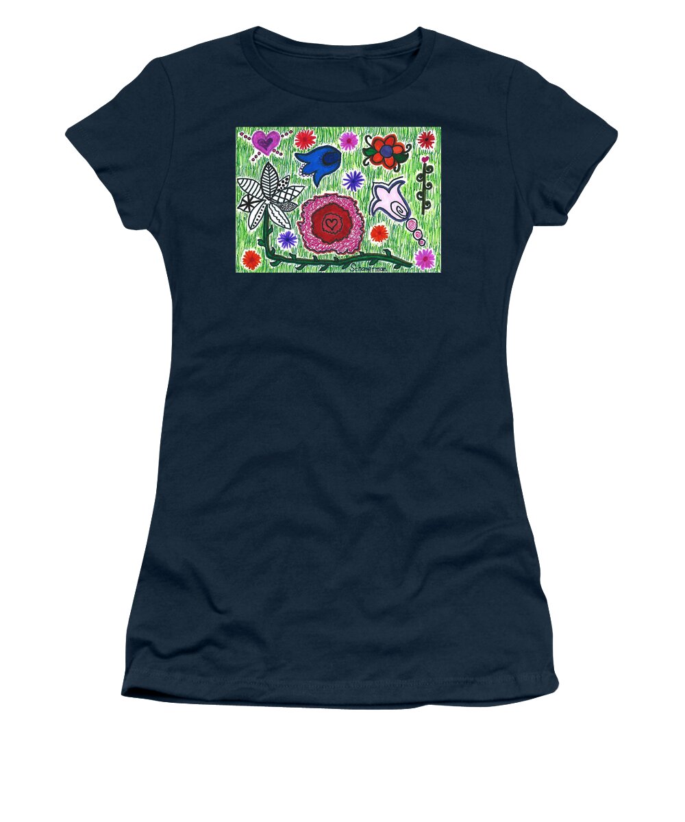 Original Drawing Women's T-Shirt featuring the drawing Hearts And Flowers 2.14.16 by Susan Schanerman