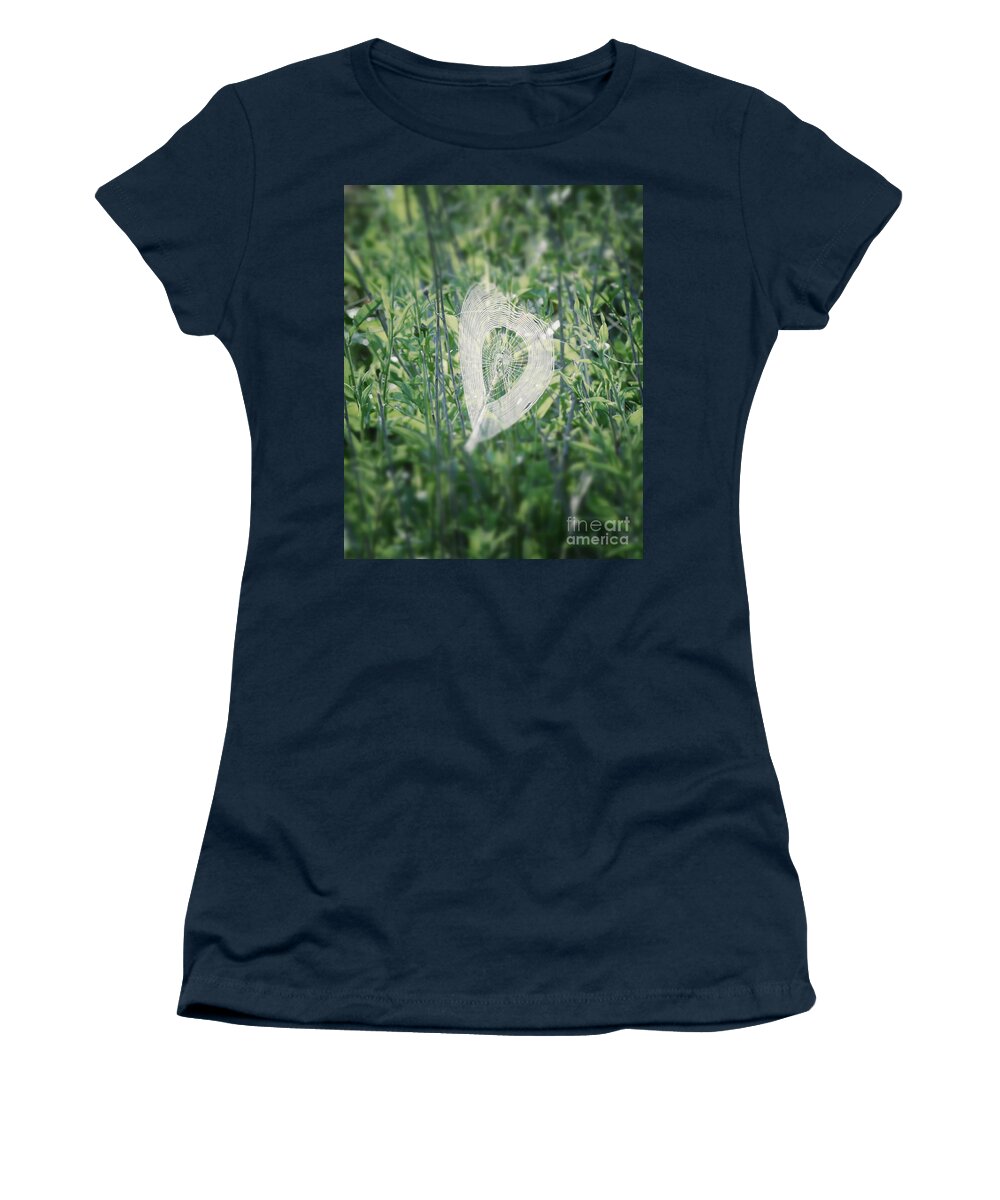 Hearts In Nature Women's T-Shirt featuring the photograph Hearts In Nature - Heart Shaped Web by Kerri Farley