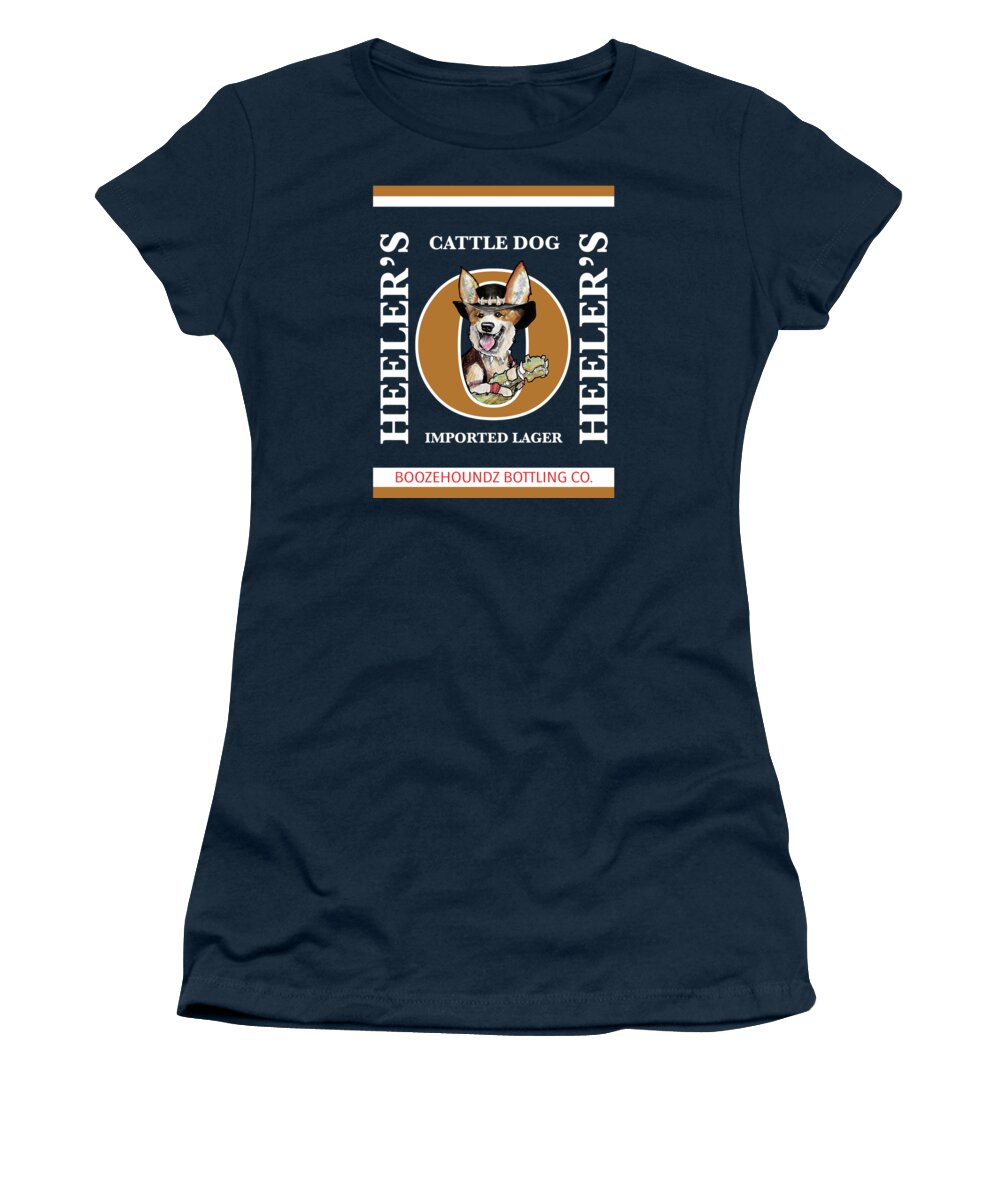 Beer Women's T-Shirt featuring the drawing Heeler's Cattle Dog Imported Lager by Canine Caricatures By John LaFree