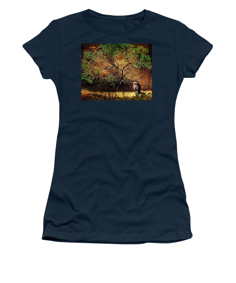 Blue Heron Women's T-Shirt featuring the digital art Heron by Ken Taylor
