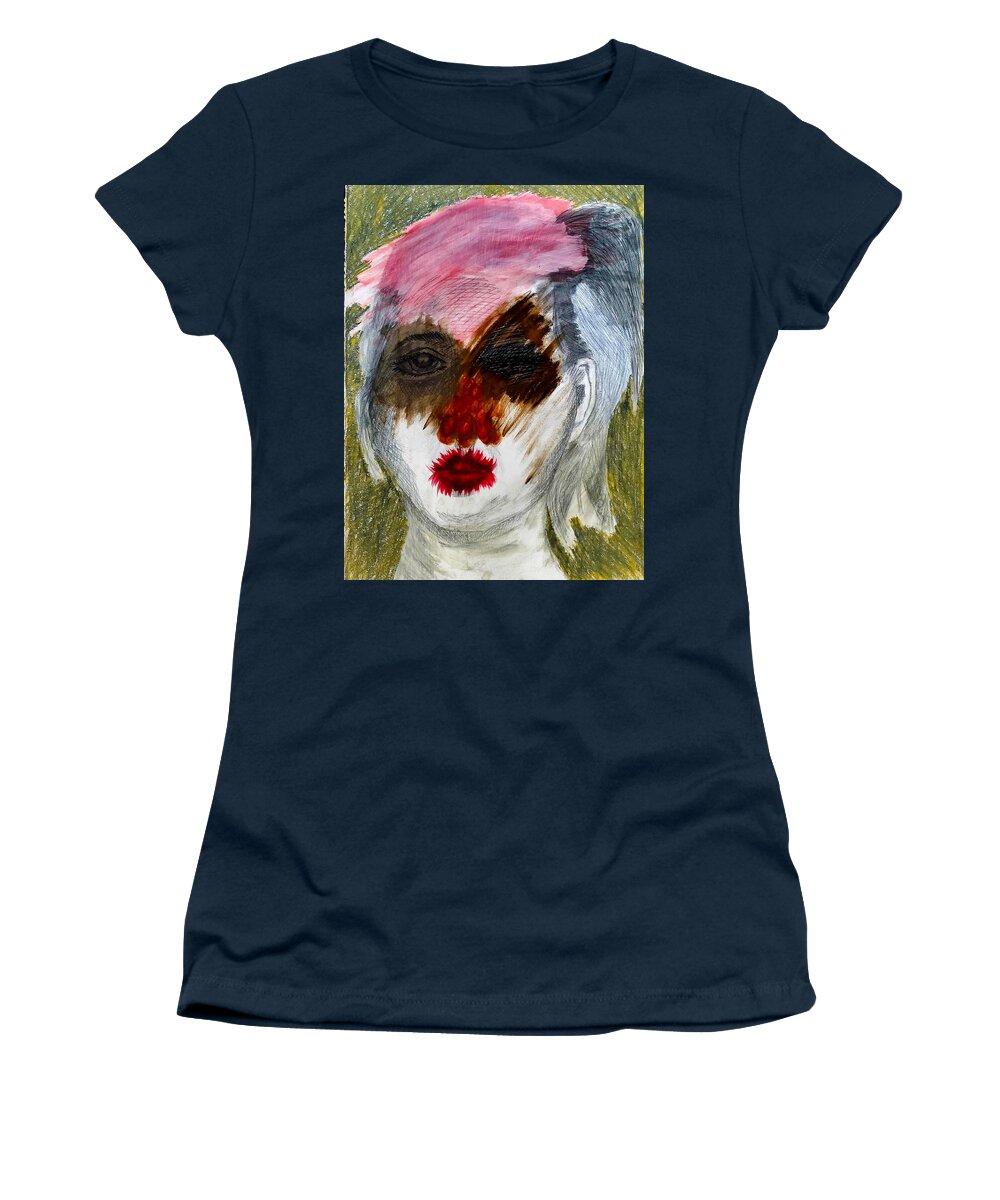 Abstract Portrait Women's T-Shirt featuring the mixed media Hidden Features by Kingsley Krafts