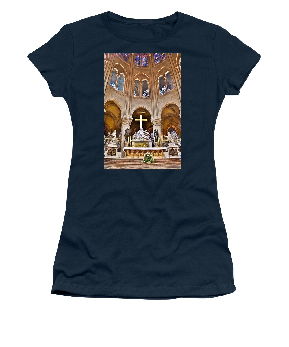 Notre Dame Women's T-Shirt featuring the photograph High Alter Notre Dame Cathedral Paris France by Kim Bemis