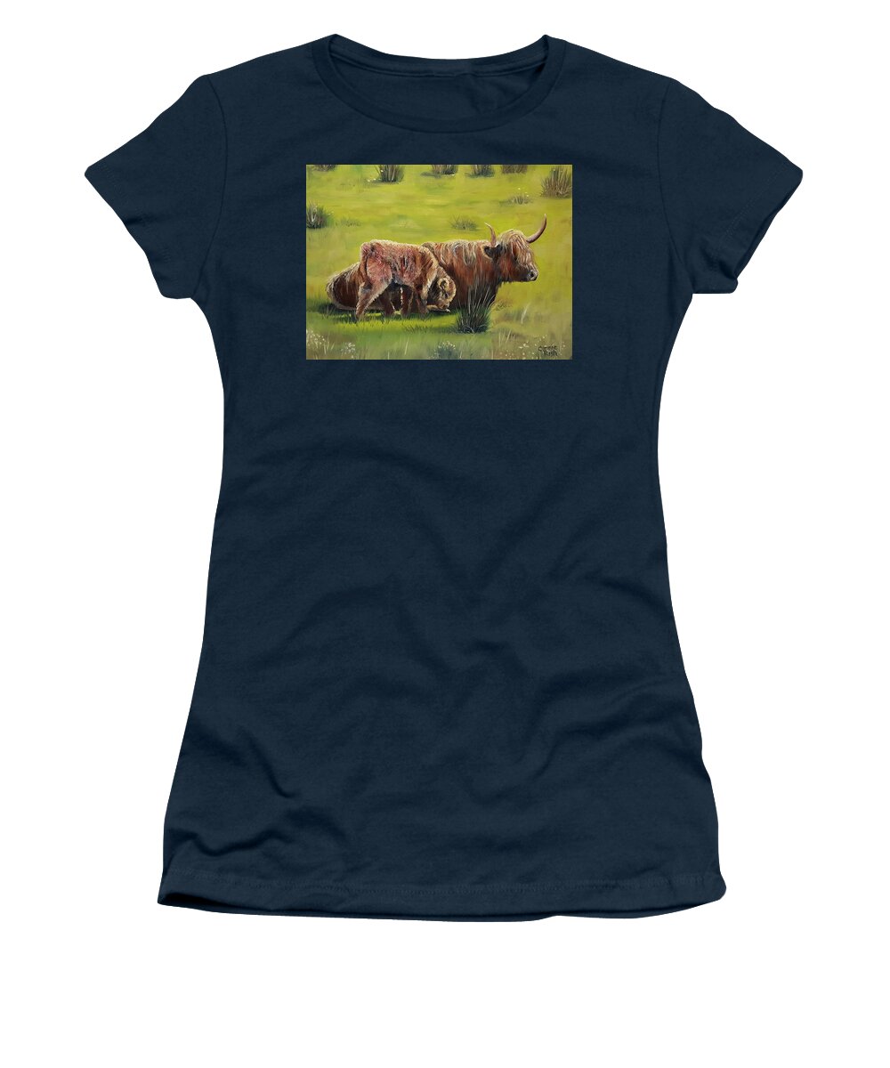 Highland Ciws Women's T-Shirt featuring the painting Highland Pair by Connie Rish