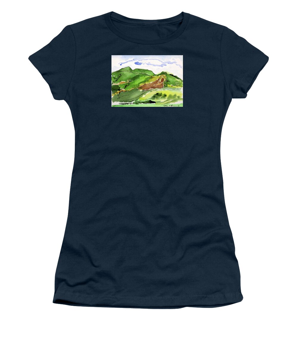  Women's T-Shirt featuring the painting Hillside and Clouds by Kathleen Barnes