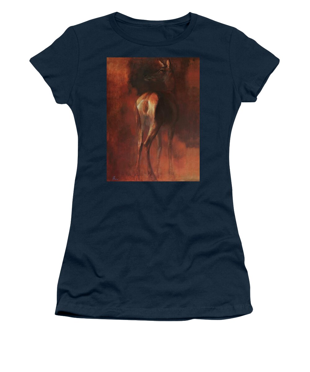 Hind Women's T-Shirt featuring the painting Hind from Behind by Attila Meszlenyi