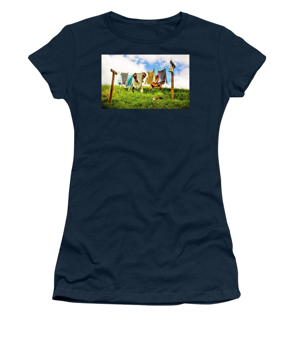 Hobbits Women's T-Shirt featuring the photograph Hobbit Clothesline by Kathryn McBride
