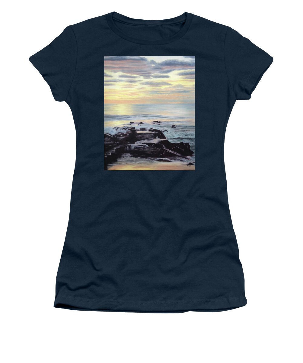 Sunrise; Ocean; Beach; Holgate Women's T-Shirt featuring the painting Holgate Sunrise 1 by Marg Wolf