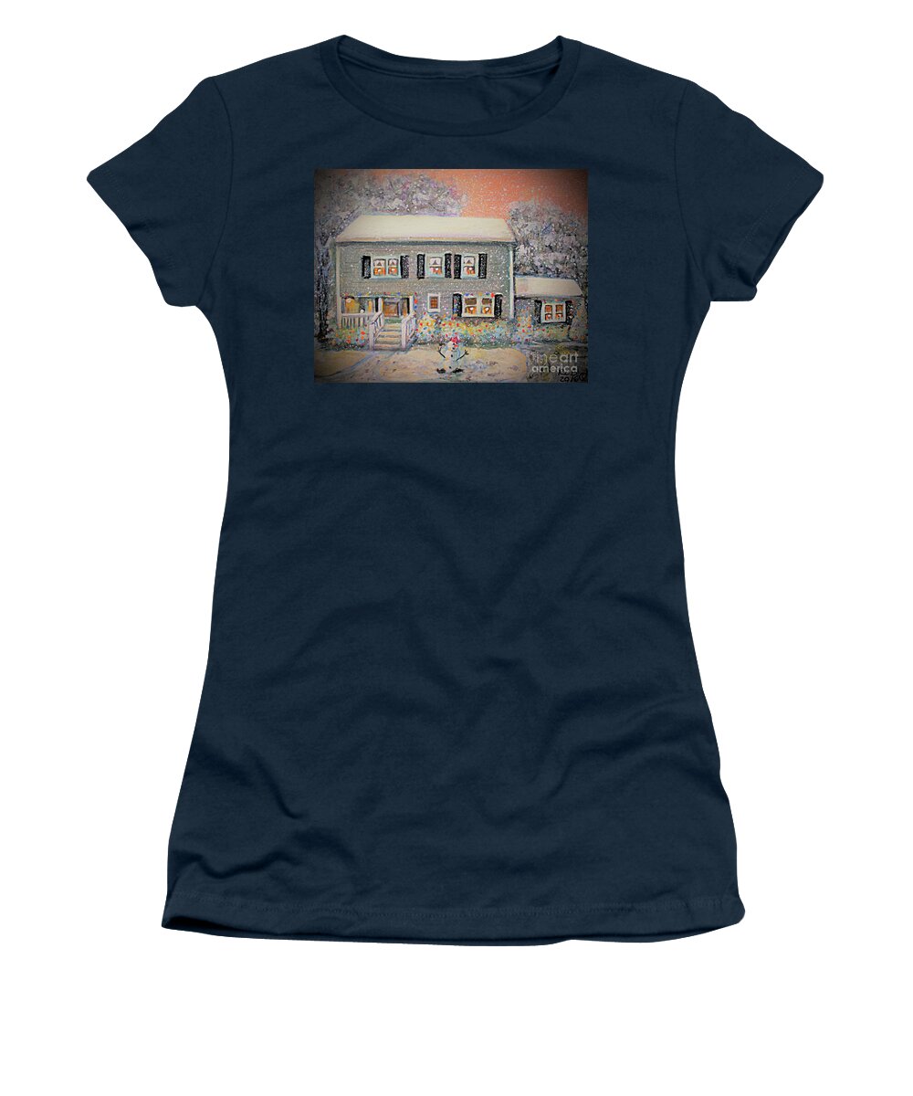Home Women's T-Shirt featuring the painting Home for Christmas by Rita Brown
