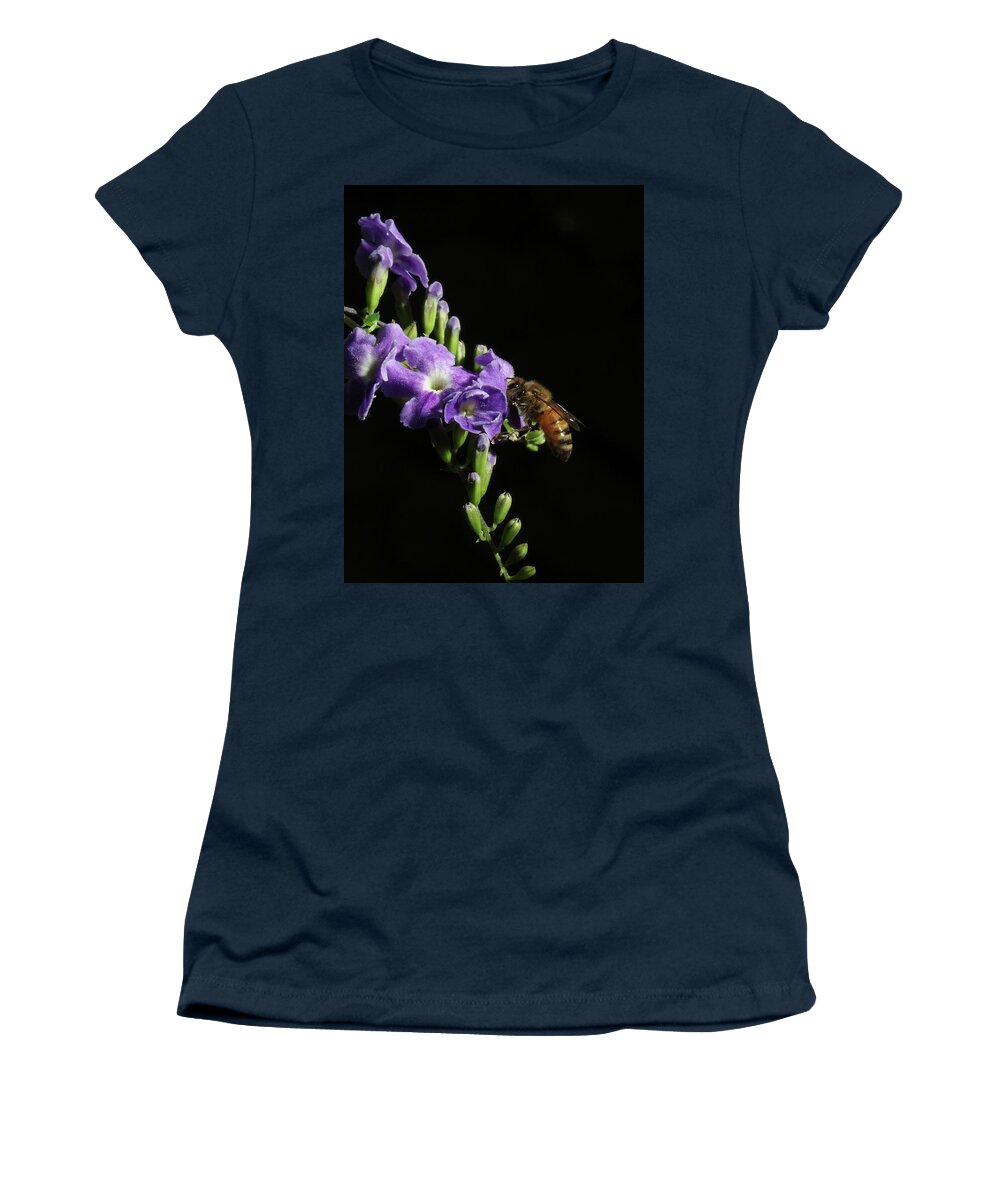 Bees Women's T-Shirt featuring the photograph Honeybee on Golden Dewdrop by Richard Rizzo