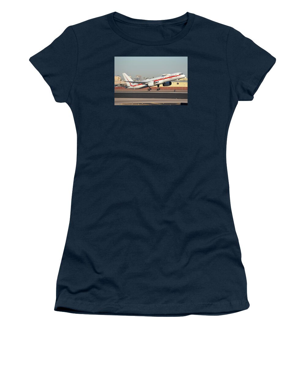 Airplane Women's T-Shirt featuring the photograph Honeywell Boeing 757-225 N757HW Phoenix Sky Harbor January 14, 2016 by Brian Lockett