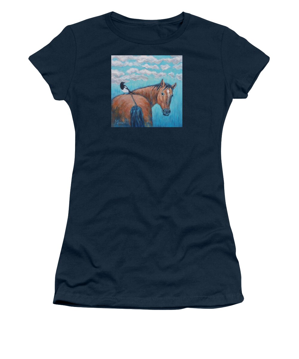 Horse Painting Women's T-Shirt featuring the painting Horse and Magpie by Gina Grundemann