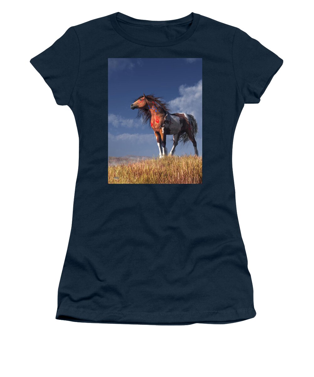 Warrior Spirit Women's T-Shirt featuring the digital art Horse with War Paint by Daniel Eskridge