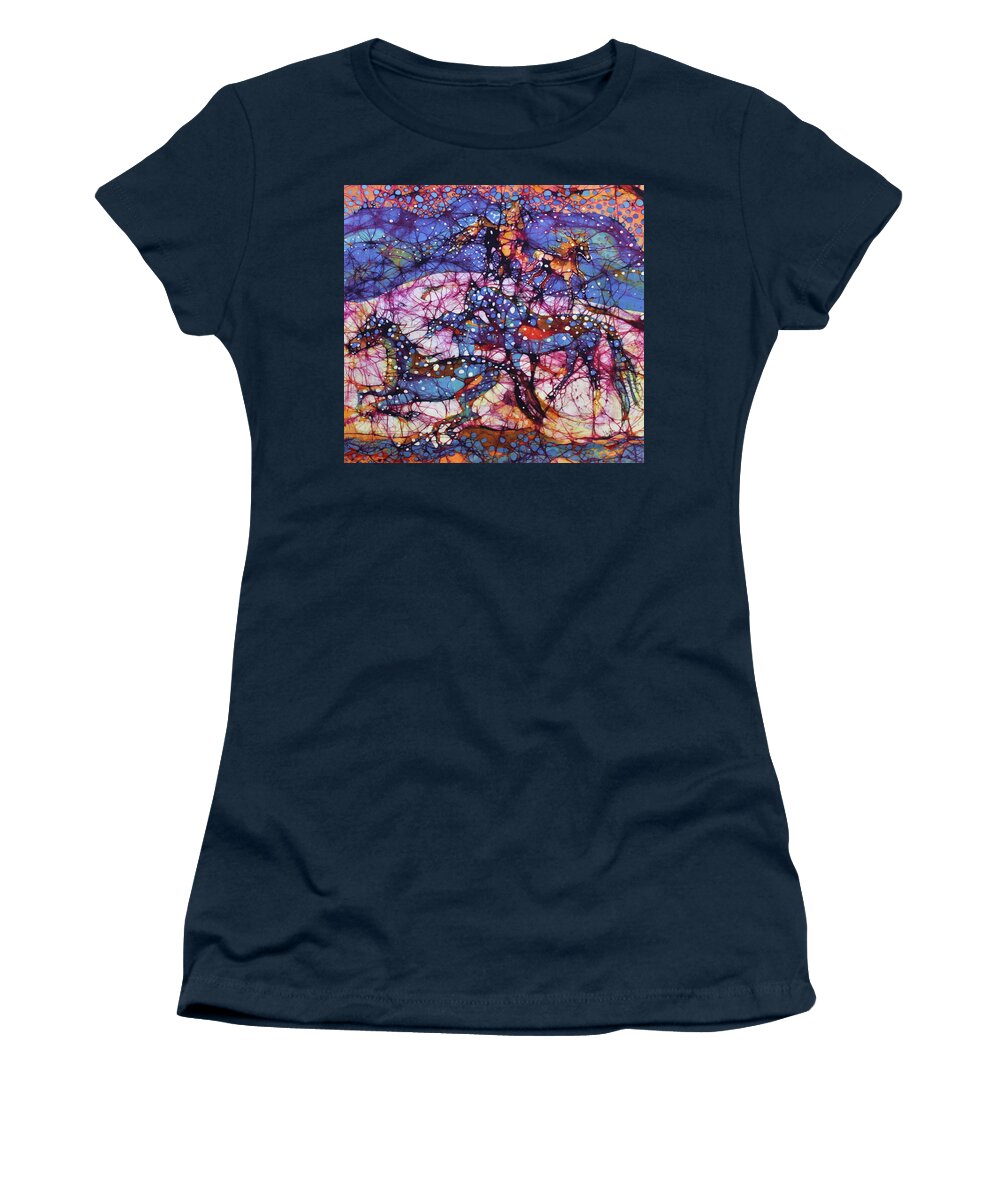 Equine Women's T-Shirt featuring the tapestry - textile Horses Gallop in Snowfields by Carol Law Conklin