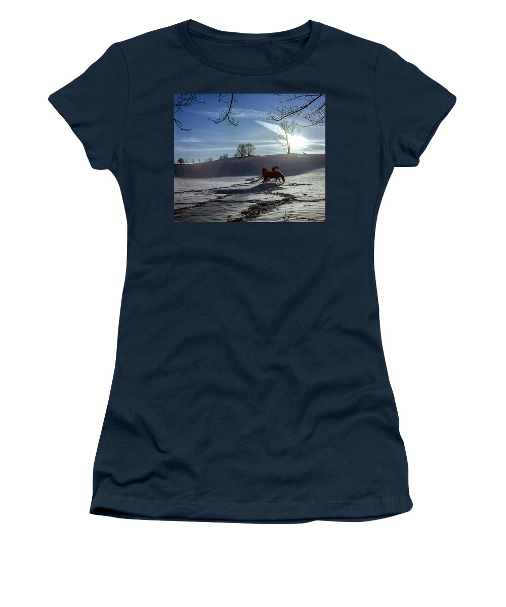 Horses Women's T-Shirt featuring the photograph Horses in the Snow by Greg Reed