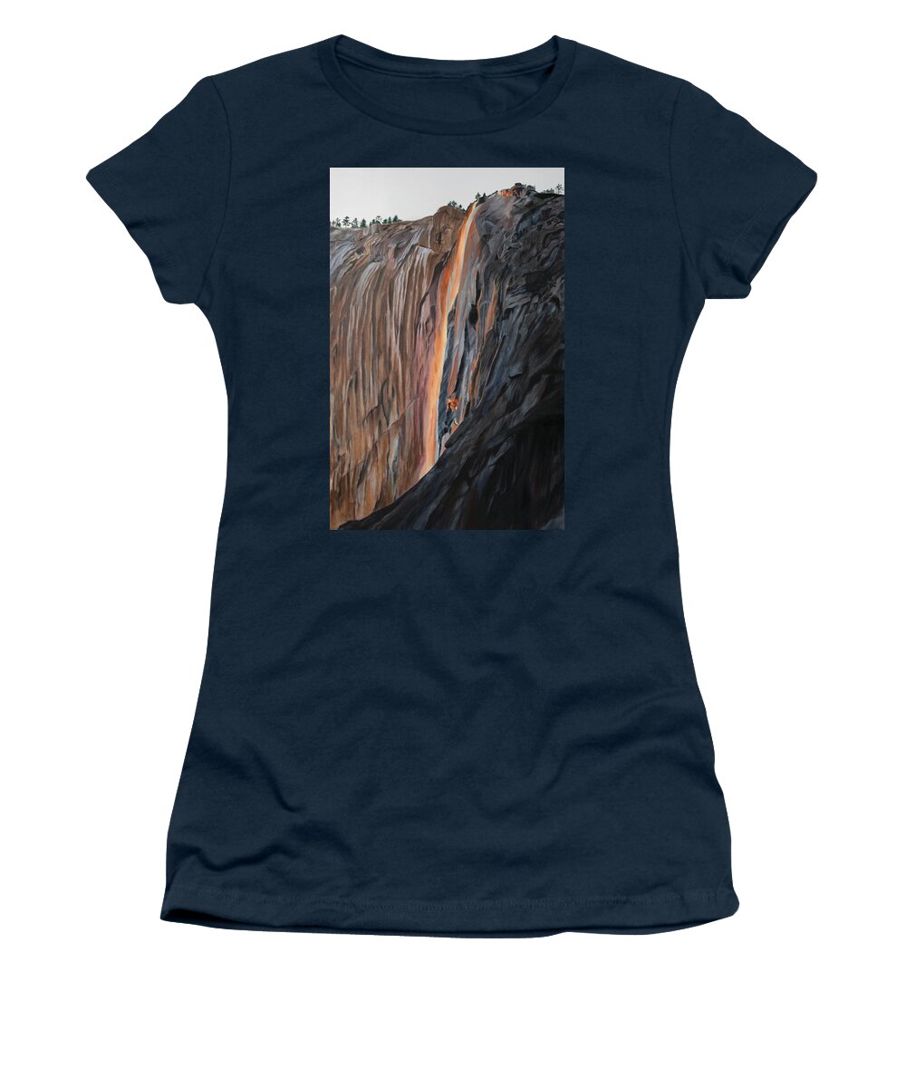 Horsetail Falls Women's T-Shirt featuring the painting Horsetail Falls by Marg Wolf