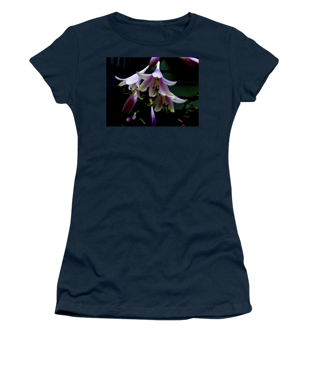 Purple Blossoms Women's T-Shirt featuring the photograph Hostas Blossoms by Linda Stern