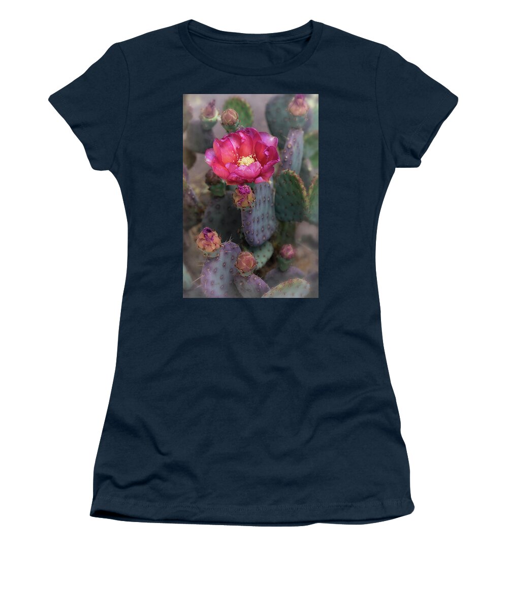 Pink Prickly Pear Cactus Women's T-Shirt featuring the photograph Hot Pink Prickly Pear by Saija Lehtonen