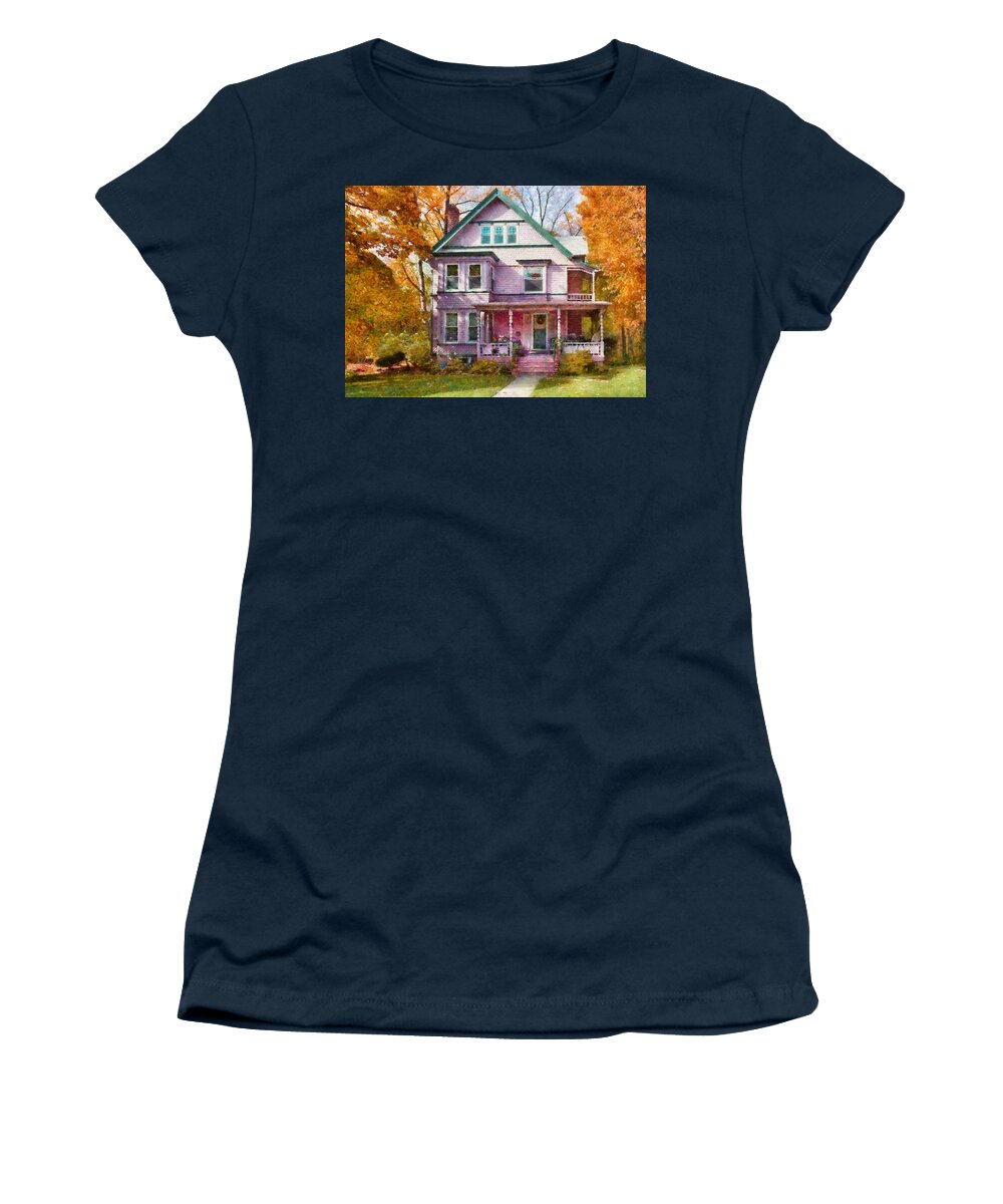 Suburbanscenes Women's T-Shirt featuring the photograph House - Cranford NJ - An Adorable house by Mike Savad