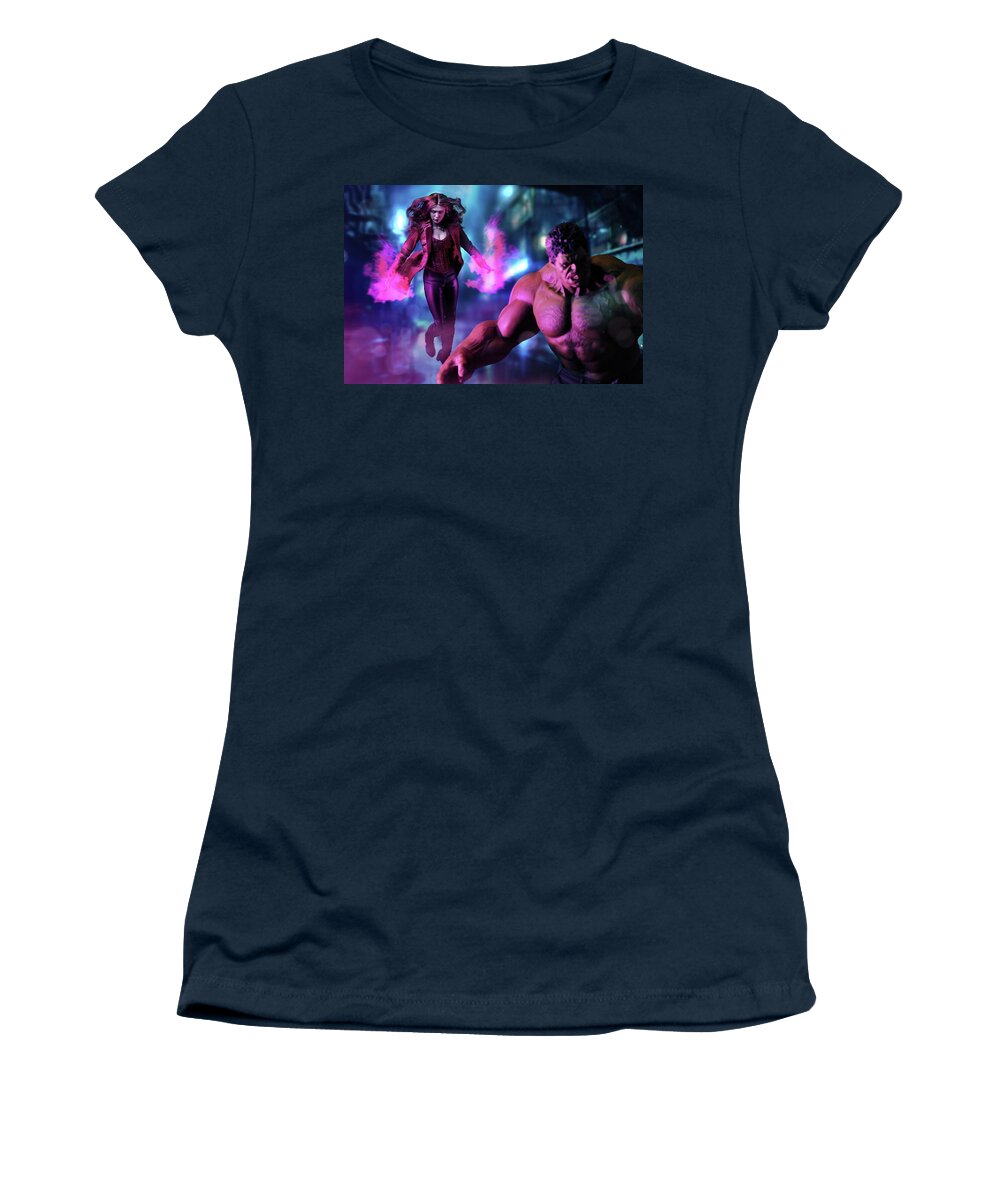 Comics Women's T-Shirt featuring the photograph Hulk and Scarlet Witch by Pete Tapang