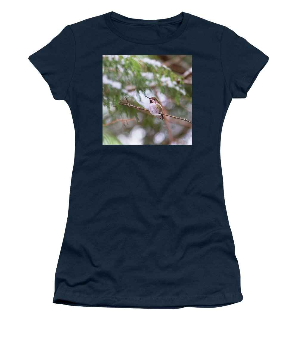 Hummingbird Women's T-Shirt featuring the photograph Hummingbird in Winter by Peggy Collins