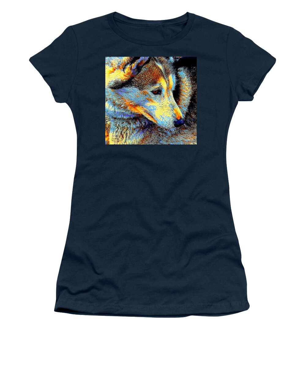Dogs Women's T-Shirt featuring the digital art Husky Up Close by DB Hayes