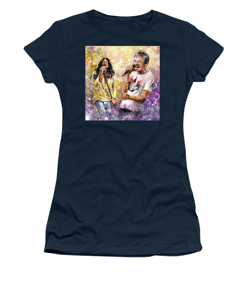 Music Women's T-Shirt featuring the painting Ian Gillan Now And Then by Miki De Goodaboom