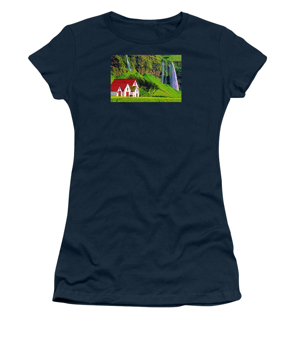 Thorsmork Valley Women's T-Shirt featuring the photograph Icelandic Waterfalls by Dennis Cox