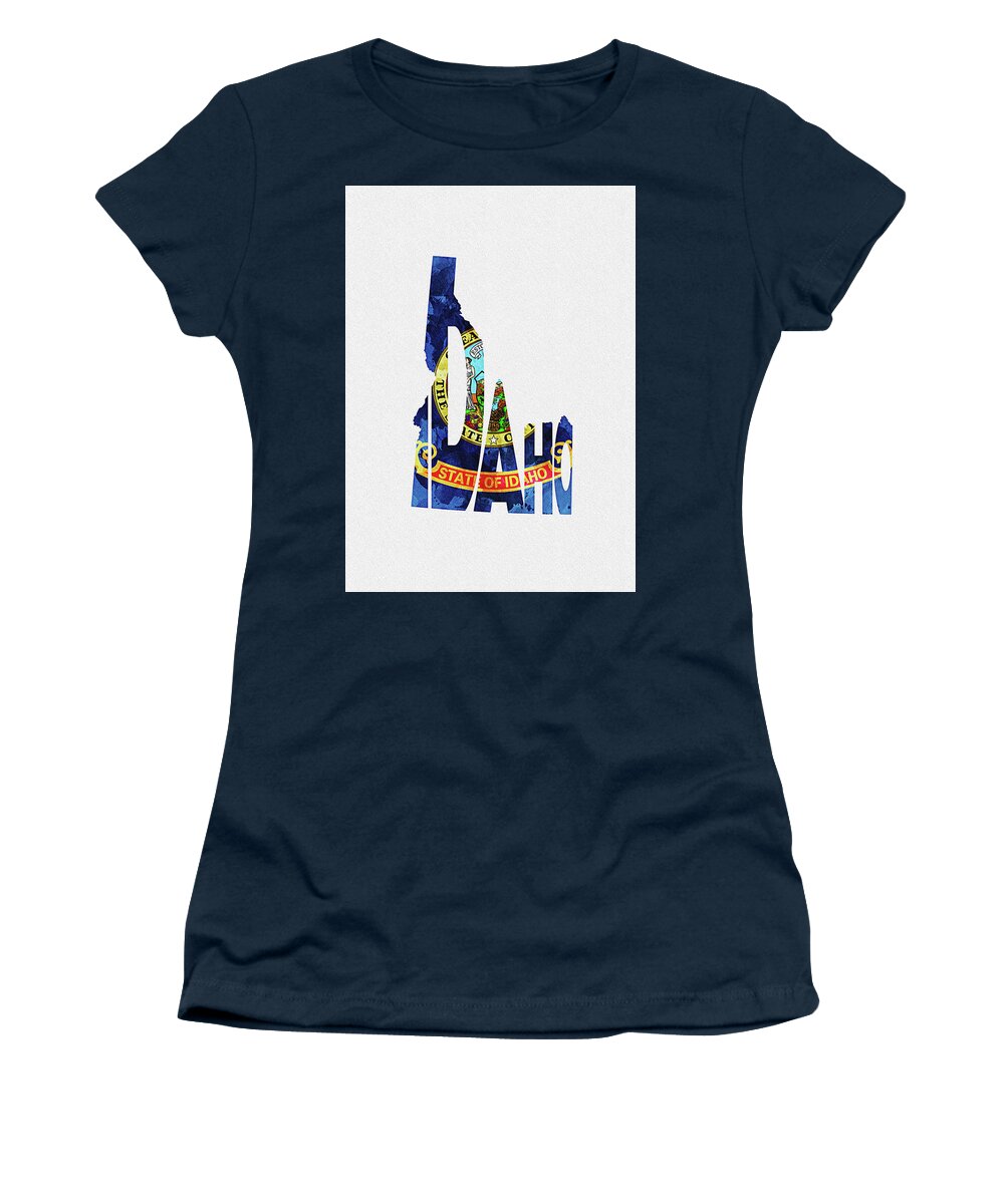 Idaho Women's T-Shirt featuring the digital art Idaho Typographic Map Flag by Inspirowl Design