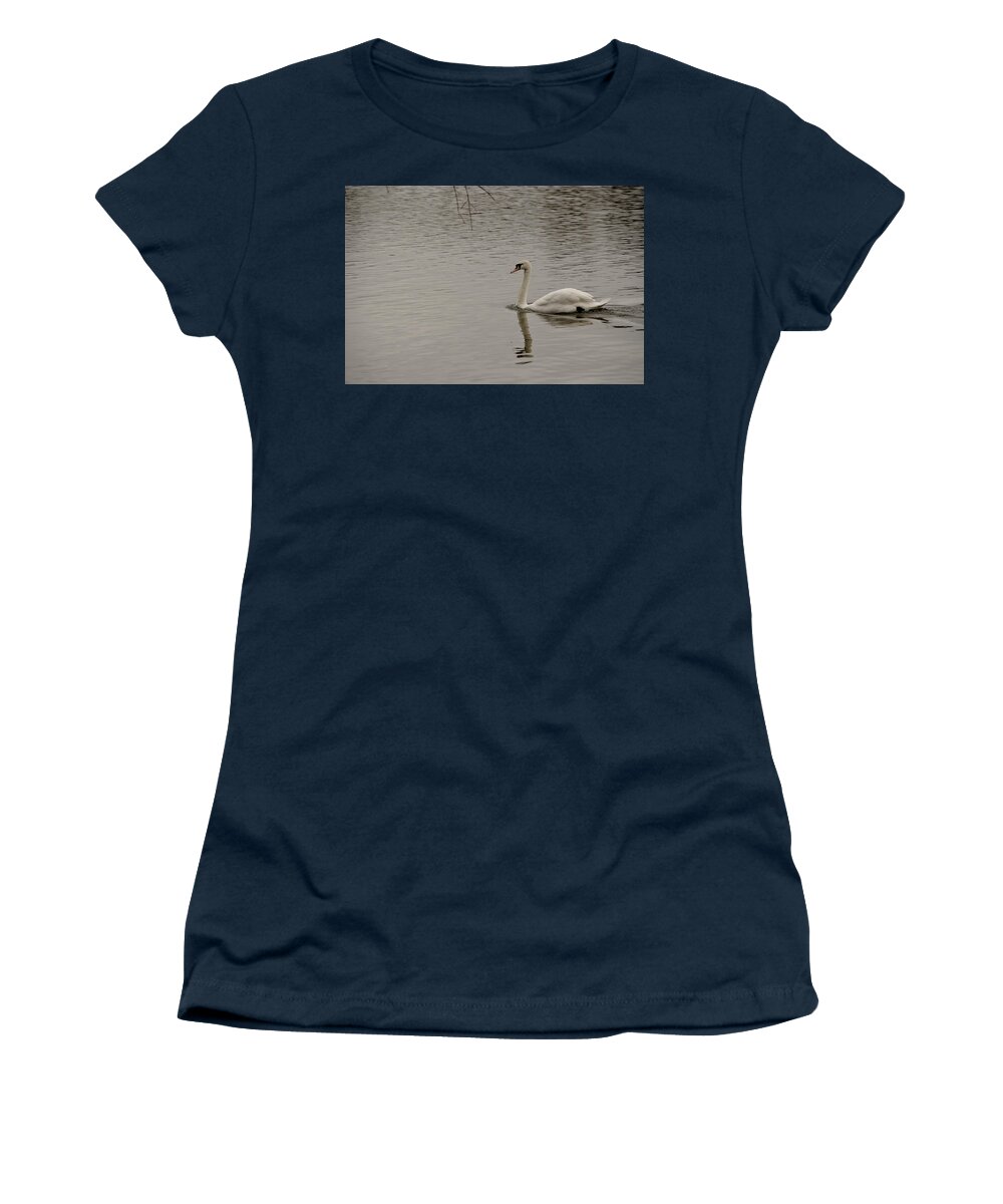 Swan Women's T-Shirt featuring the photograph In swan lake. by Elena Perelman