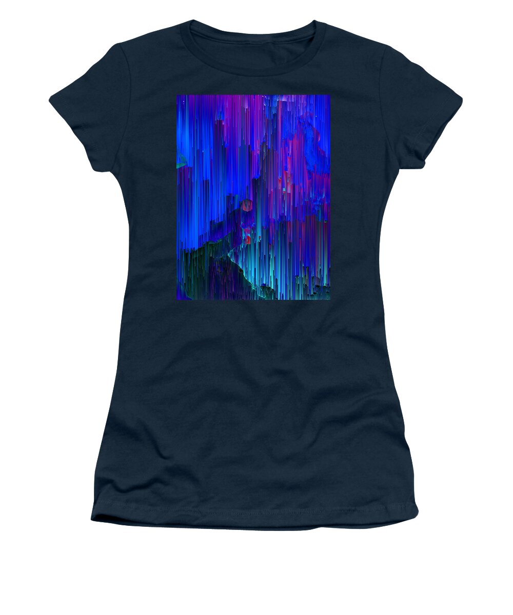 Blue Women's T-Shirt featuring the digital art In the Midst - Pixel Art by Jennifer Walsh