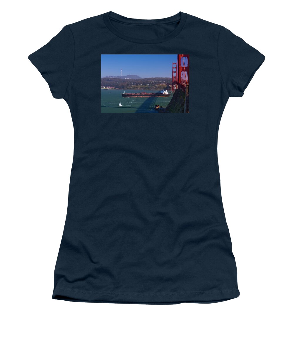 Golden Gate Bridge Women's T-Shirt featuring the photograph Inbound Boat Race by Tim Mulina