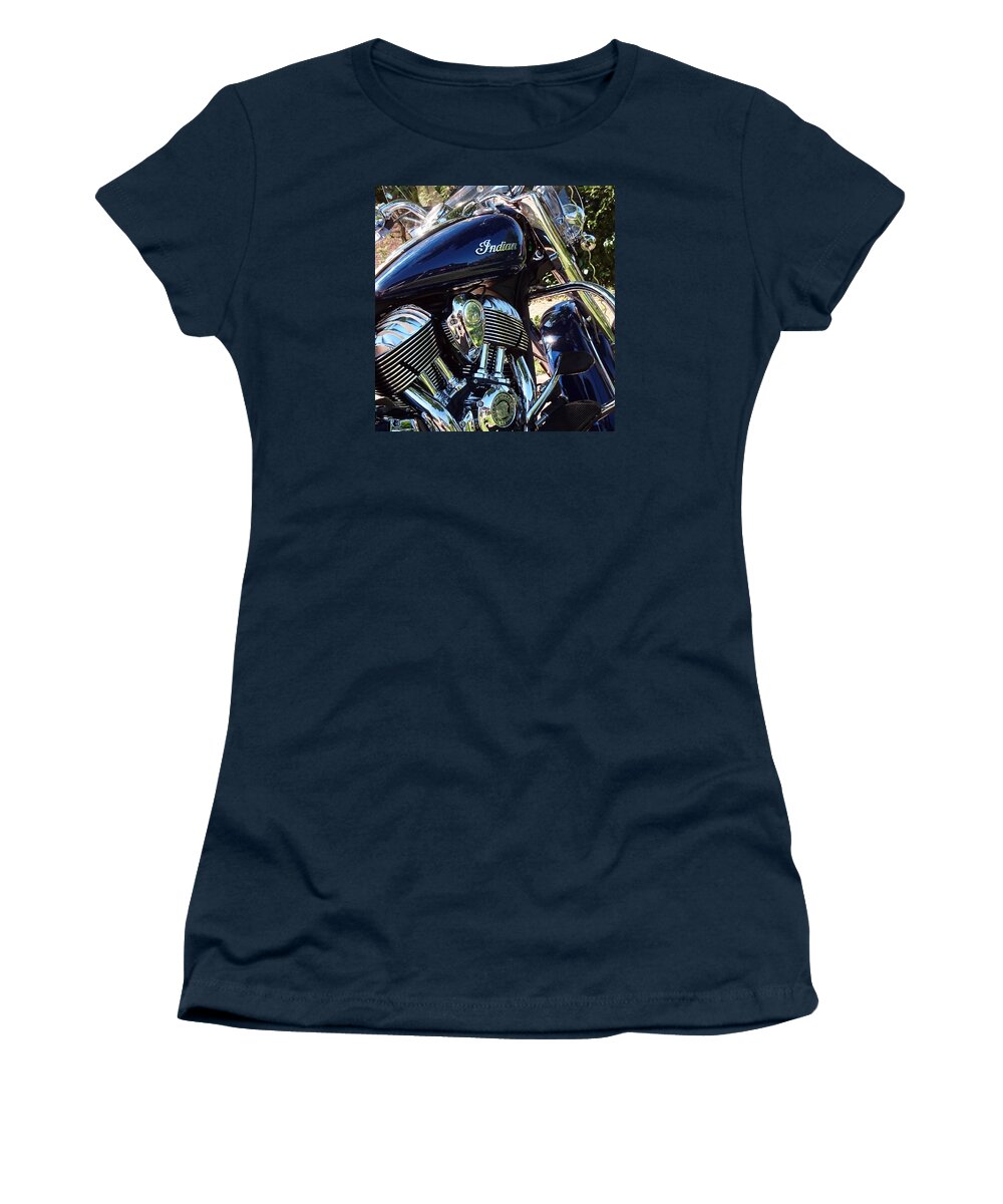 #photographed #indian #adventure #sony # Sonyxperiaz2 #jacquelineschreiber #focus #motorcycle #offroad #style #moto #xperia #photo #polarisindianchiefvintage Women's T-Shirt featuring the photograph Indian -2 by Jacqueline Schreiber