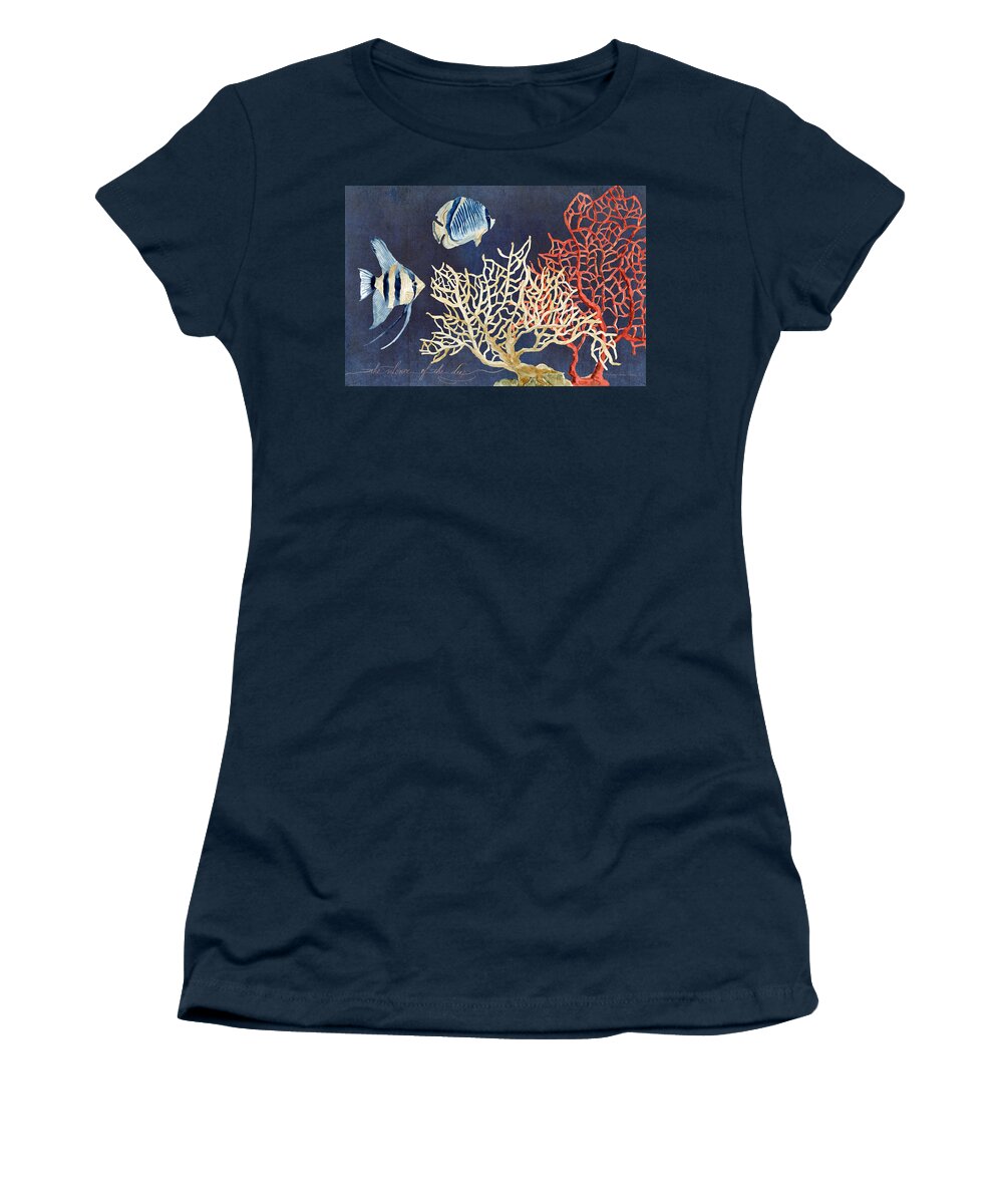 Red Fan Coral Women's T-Shirt featuring the painting Indigo Ocean - Silence of the Deep by Audrey Jeanne Roberts