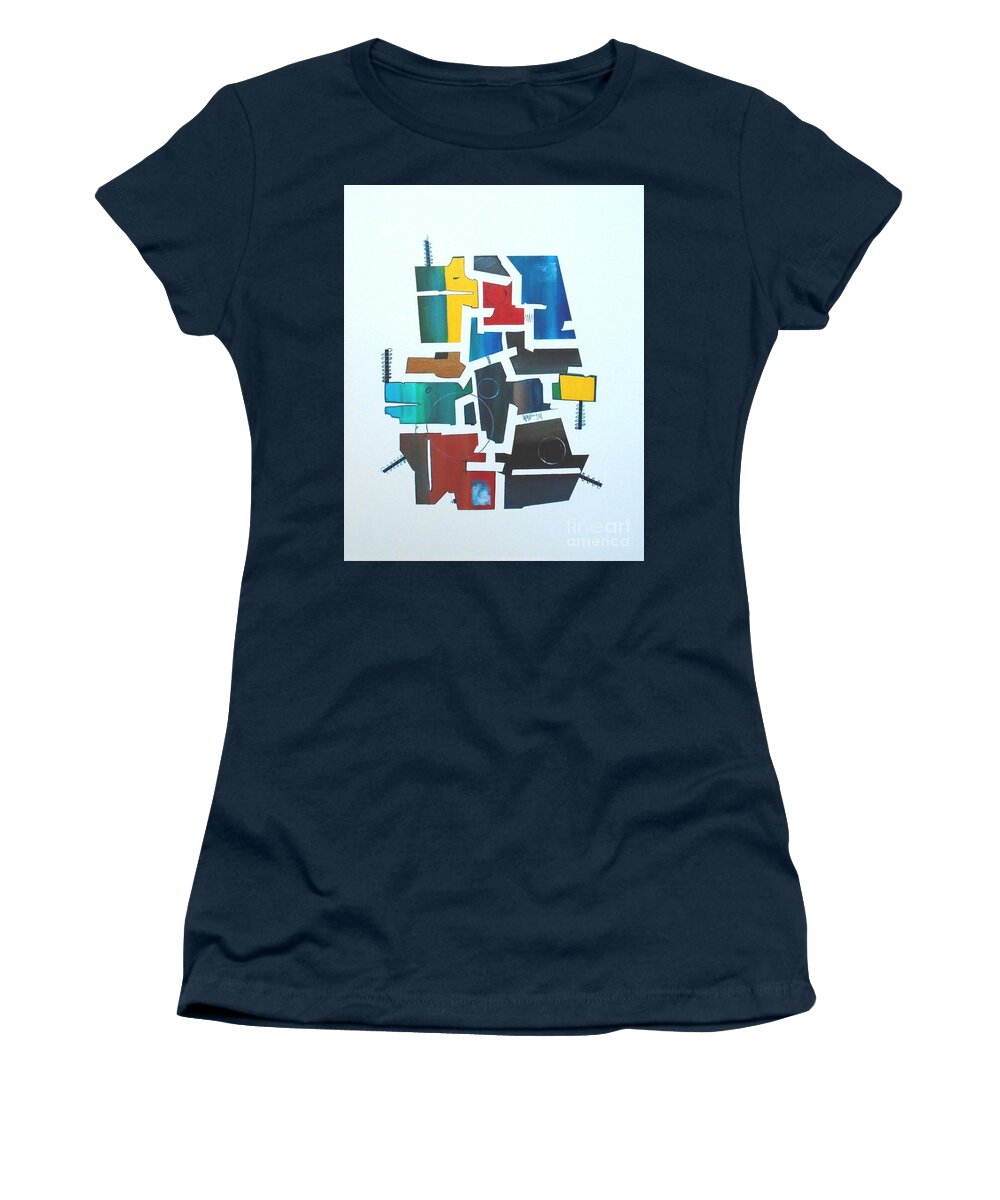 Art Women's T-Shirt featuring the painting Industrial Abstractica White 2 by John Lyes