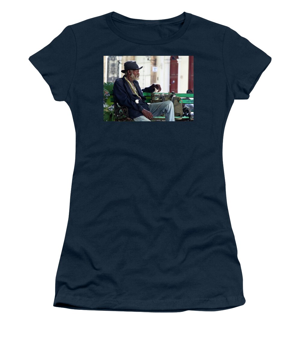Cuban Women's T-Shirt featuring the photograph Interesting Cuban Gentleman in a park on Obrapia by Charles Harden