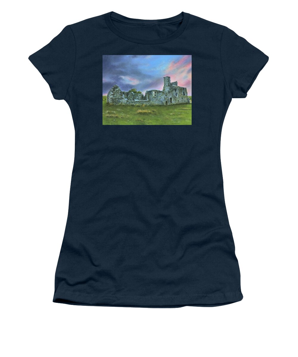 Castle Women's T-Shirt featuring the painting Irish Castle Ruins by Richard Ginnett