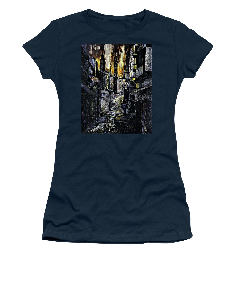 Travel Impressions Women's T-Shirt featuring the drawing Istanbul Impressions. Lost in the city. by Anna Duyunova