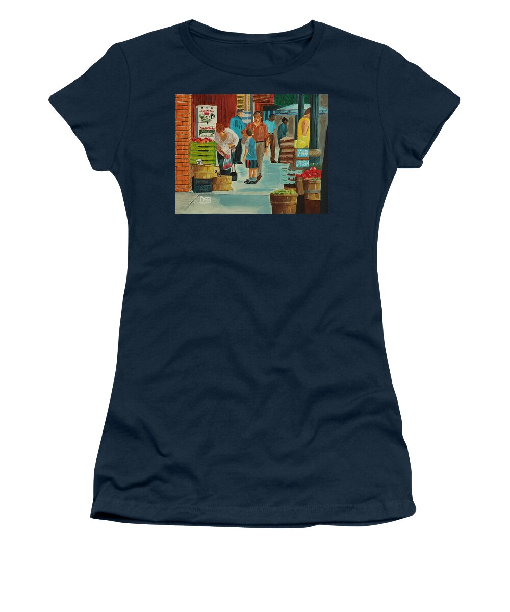 Cityscape Women's T-Shirt featuring the painting Jame St Fish Market by David Bigelow