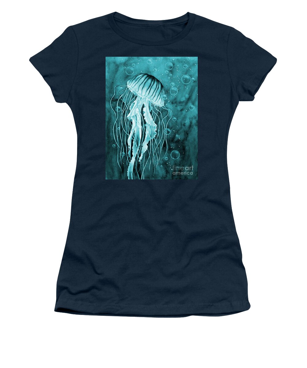 Jellyfish Women's T-Shirt featuring the painting Jellyfish in Blue by Hailey E Herrera