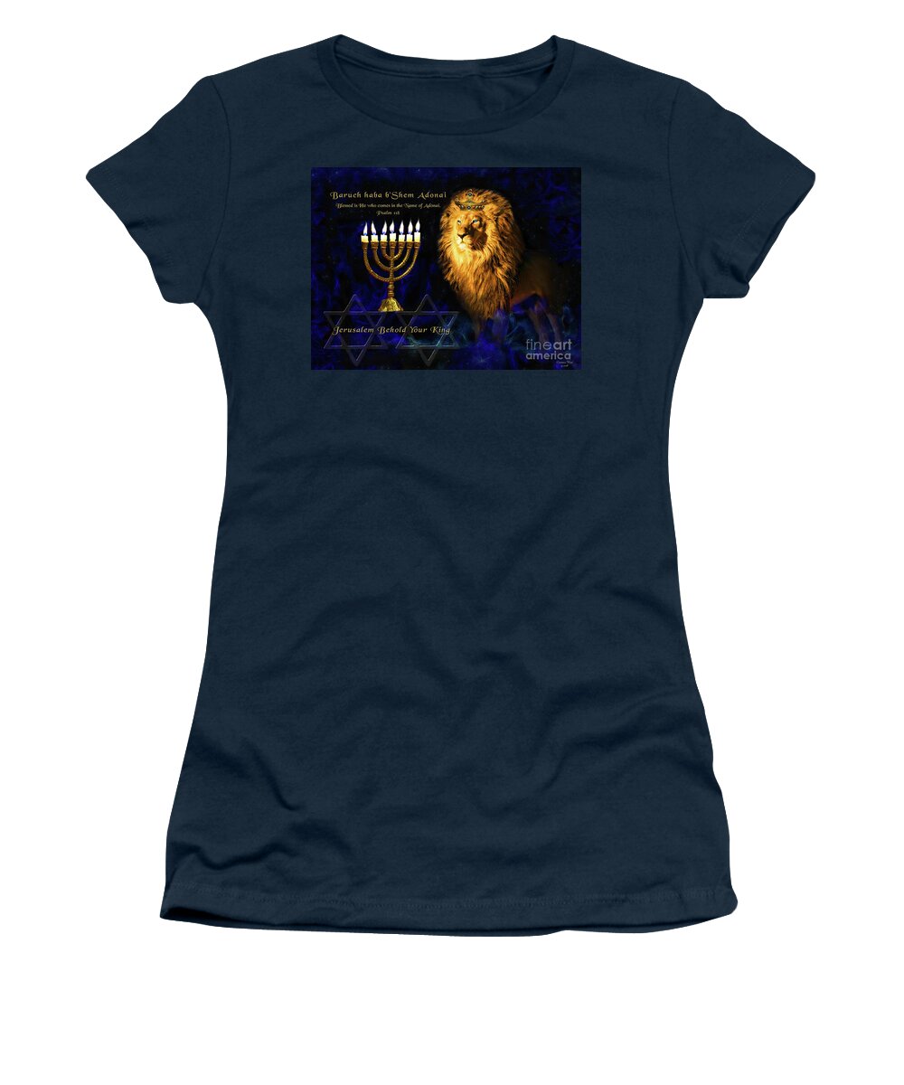 Judah Women's T-Shirt featuring the digital art Jerusalem Behold Your King by Constance Woods