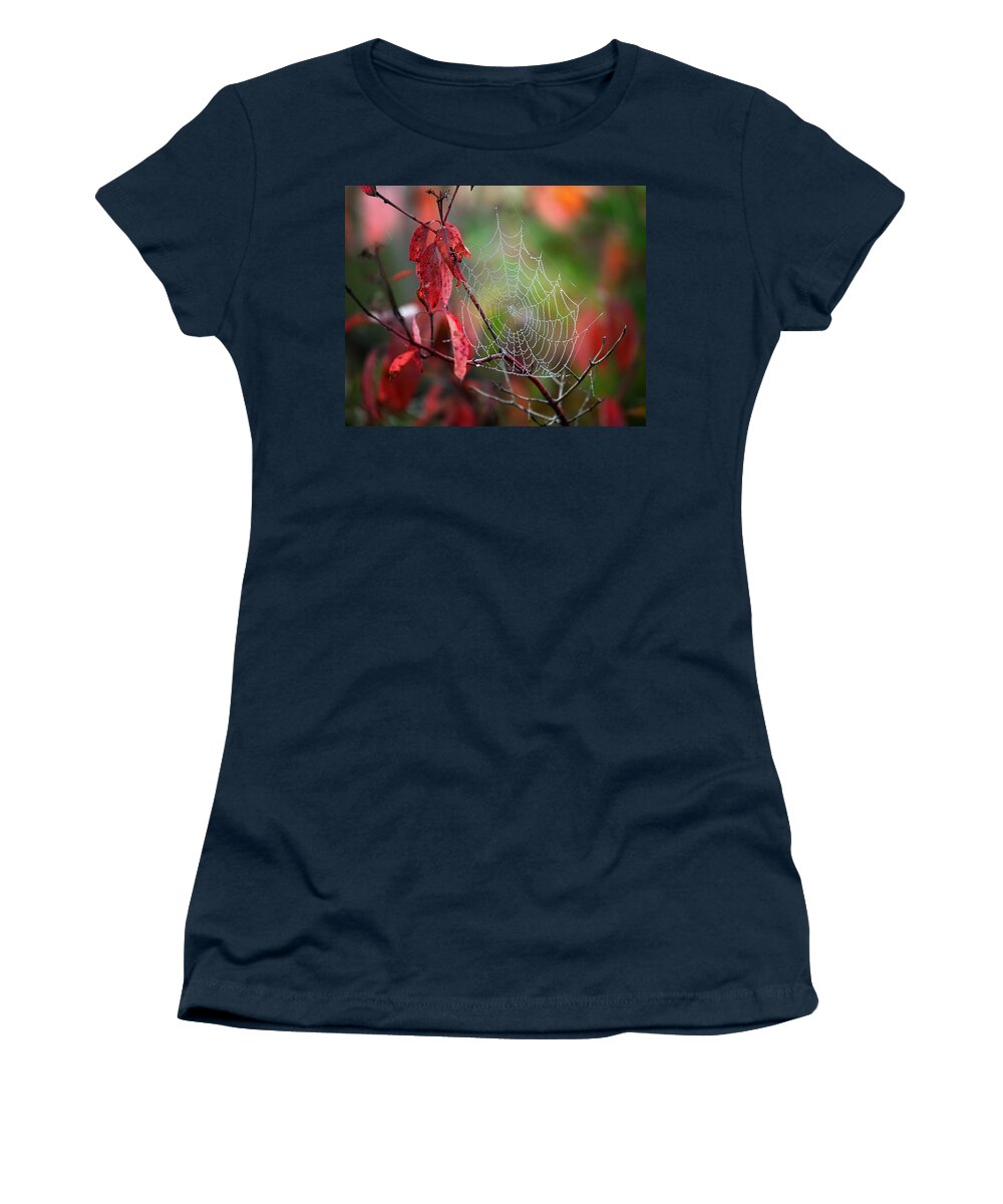 Spider Web Women's T-Shirt featuring the photograph Jewelled Spider Web by Al Mueller