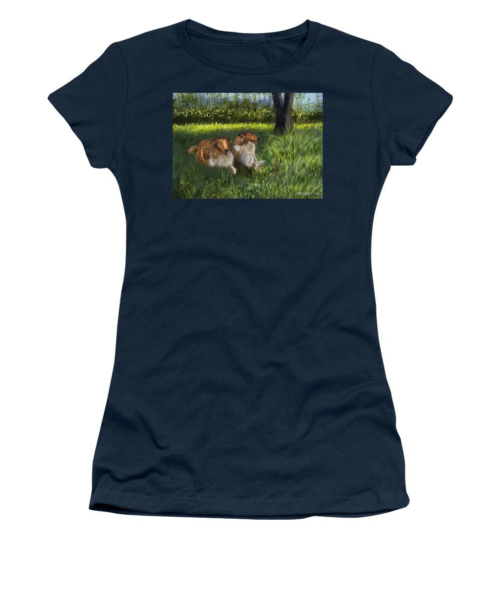 Dogs Women's T-Shirt featuring the digital art Jim And Ramona's Collies by Larry Whitler